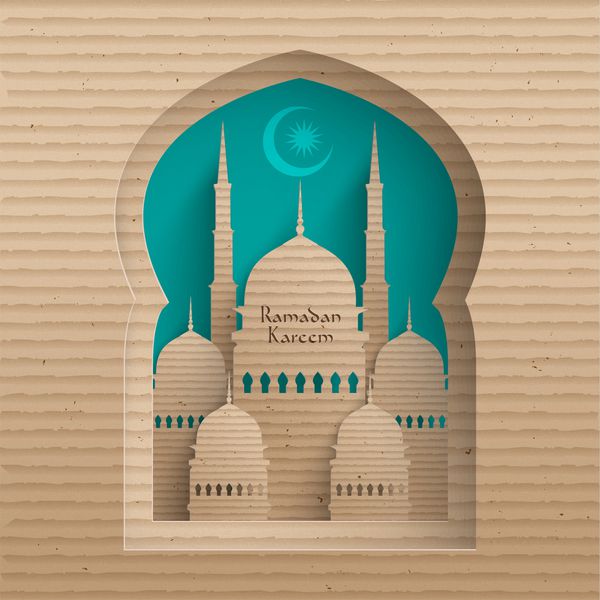 وکتور مسجد مقوایی سه بعدی ترجمه رمضان کریم - سخاوتمندی شما را در ماه مبارک برکت دهد