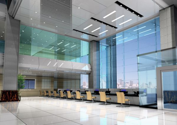 طراحی مدرن داخلی سالن کسب و کار رندر سه بعدی