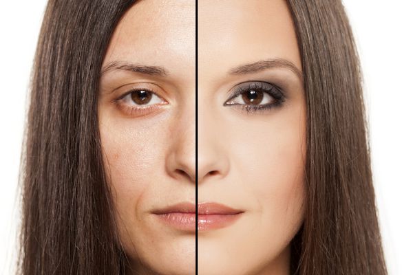 صورت یک زن با پخش قبل و بعد از آرایش