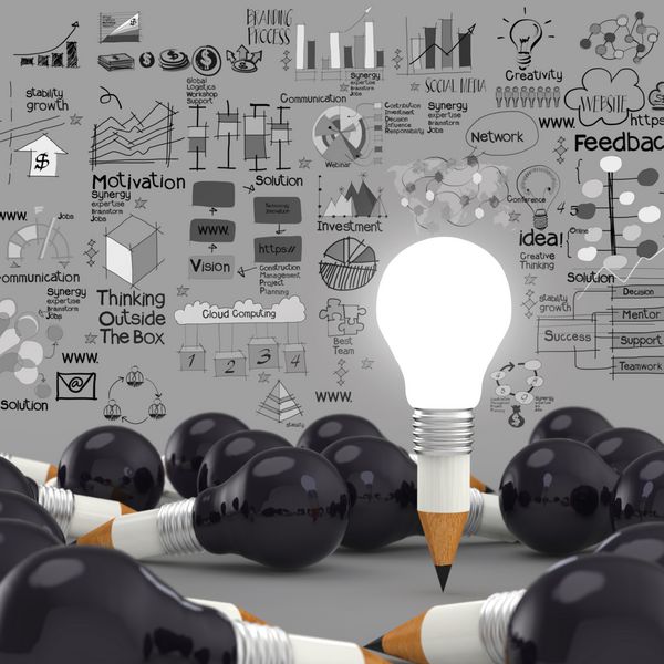 کسب و کار طراحی خلاقانه به عنوان لامپ مداد سه بعدی به عنوان مفهوم طراحی تجاری