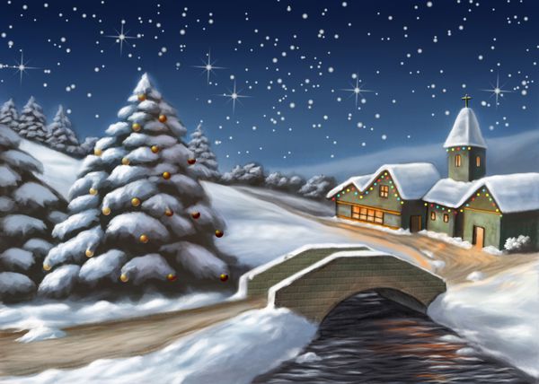منظره کریسمس مسحور شده تصویرسازی دیجیتال