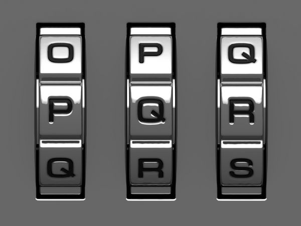 حروف P Q R از الفبای قفل ترکیبی