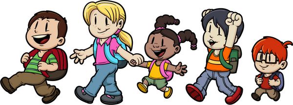 پنج بچه کارتونی زیبا که به مدرسه می روند همه کاراکترها در لایه های جداگانه برای ویرایش آسان