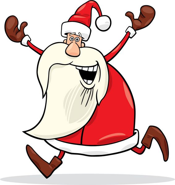 تصویر کارتونی بابا نوئل شاد در حال دویدن