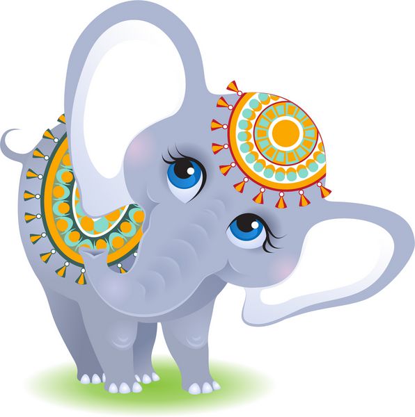 فیل هندی شخصیت حیوانی ناز جدا شده در پس زمینه سفید