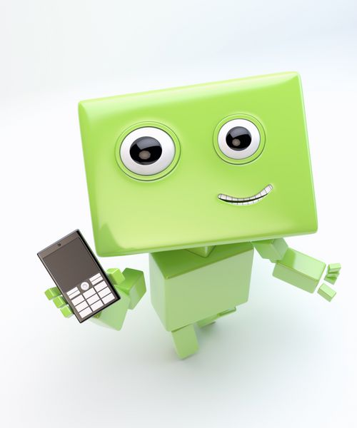 اسباب بازی سایبری سبز مدرن که گوشی موبایل را نگه می دارد و نشان می دهد