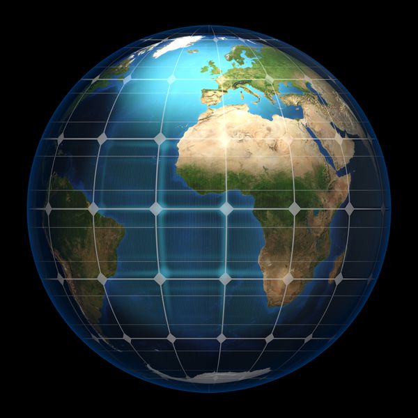 سیاره زمین در یک صفحه شیشه ای خورشیدی کروی - جدا شده عناصر این تصویر ارائه شده توسط نقشه زمینی ناسا http