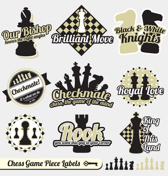 مجموعه وکتور برچسب ها و نمادهای مهره های شطرنج قدیمی