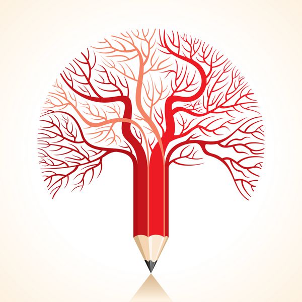 وکتور استوک شاخه درخت مداد قرمز خلاقانه