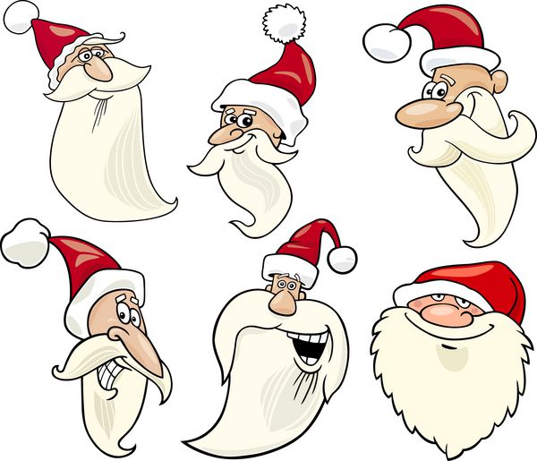 تصویر کارتونی بابا نوئل یا پاپا نوئل یا کریسمس پدر مجموعه نمادهای چهره های شاد