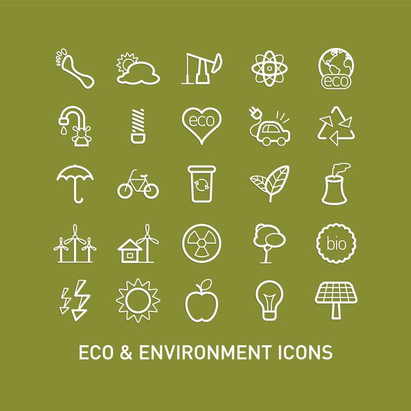 مجموعه مجموعه آیکون های اکولوژی و محیط زیست مشخص شده
