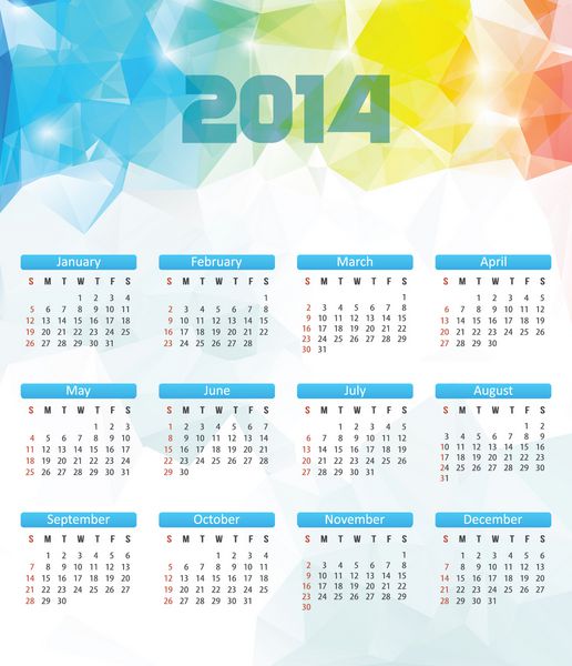 تقویم 2014 وکتور تصویرسازی چند ضلعی