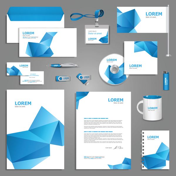 طراحی قالب لوازم التحریر آبی با عناصر اوریگامی اسناد برای تجارت