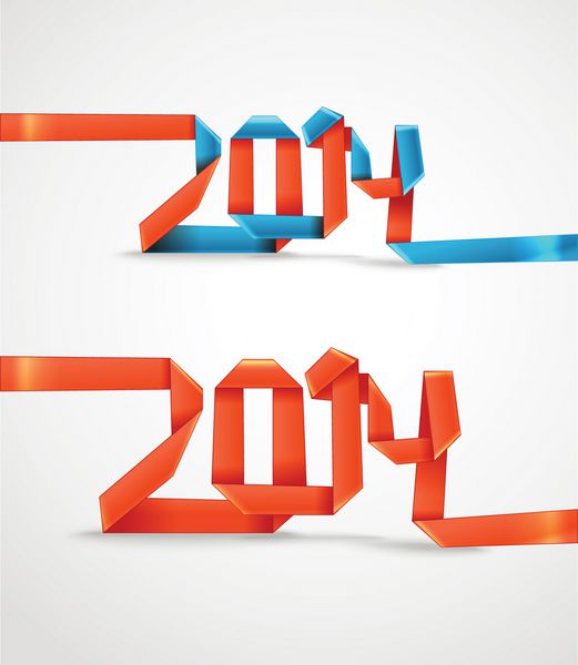 سال نو 2014 مبارک روبان های تزئینی ابریشمی قرمز و آبی ست سبک اوریبامی