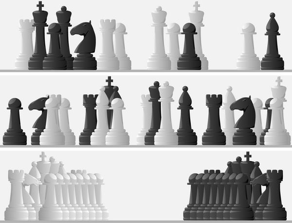 بنرهای افقی وکتور مهره های سیاه و سفید را در بازی شطرنج تنظیم کنید