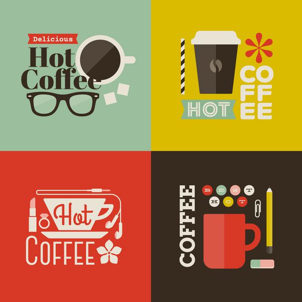 قهوه داغ مجموعه عناصر طراحی