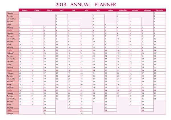 2014 Annual Planner به زبان انگلیسی تقویم دیواری 2014