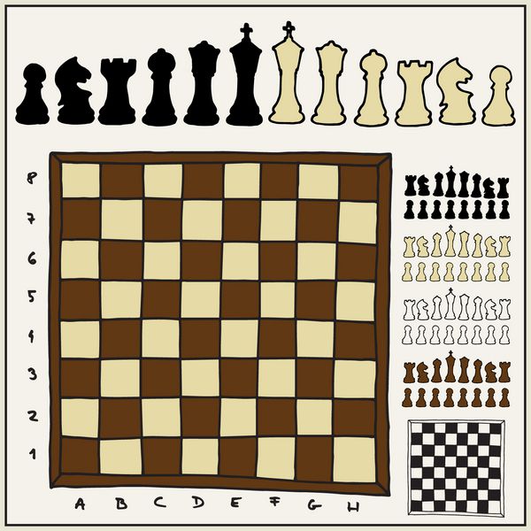 مجموعه شطرنج کشیده شده با دست