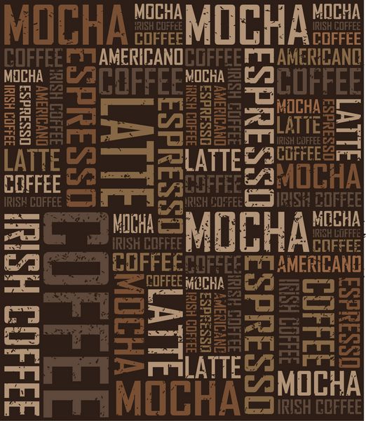 الگوی تجربه قهوه بدون درز نام نوشیدنی های محبوب قهوه وکتور پس زمینه