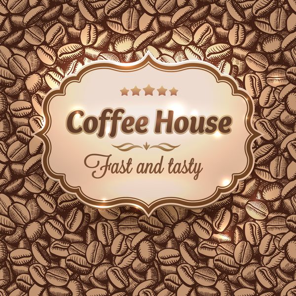 قهوه خانه وکتور دانه های قهوه بدون درز تصویر کشیده شده با دست