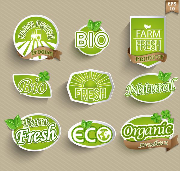 برچسب ها نشان ها و نشان های محصولات ارگانیک طبیعی مجموعه ای از عناصر طراحی
