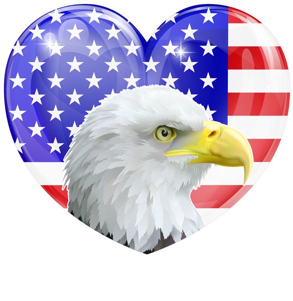 مفهوم قلب عشق عقاب آمریکا با عقاب طاس آمریکایی در مقابل پرچم آمریکا به شکل قلب