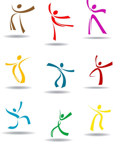 پیکتوگرام های مردمی رقصنده برای طراحی سرگرمی یا ورزشی مانند لوگو نسخه Jpeg نیز در گالری موجود است