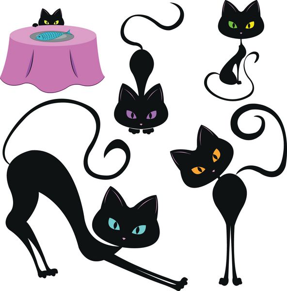 مجموعه ای از گربه های سیاه خنده دار