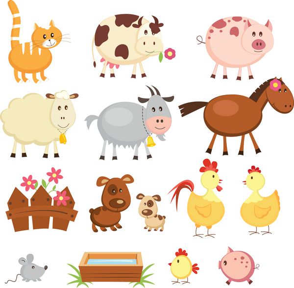 مجموعه ای از حیوانات مزرعه کارتونی