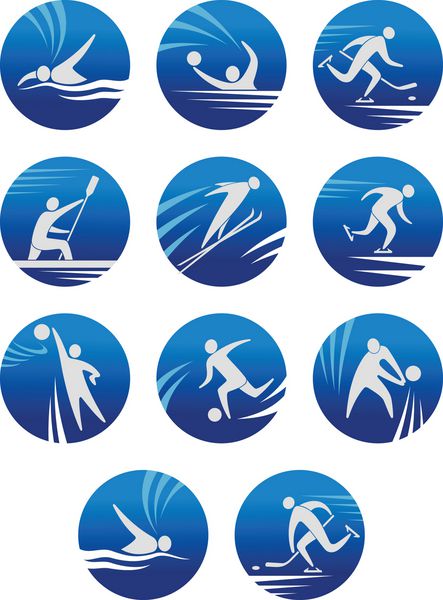 آیکون های ورزشی با ورزشکاران برای هر مسابقه یا مسابقات قهرمانی طراحی یا ایده لوگو تنظیم شده است نسخه Jpeg نیز در گالری موجود است