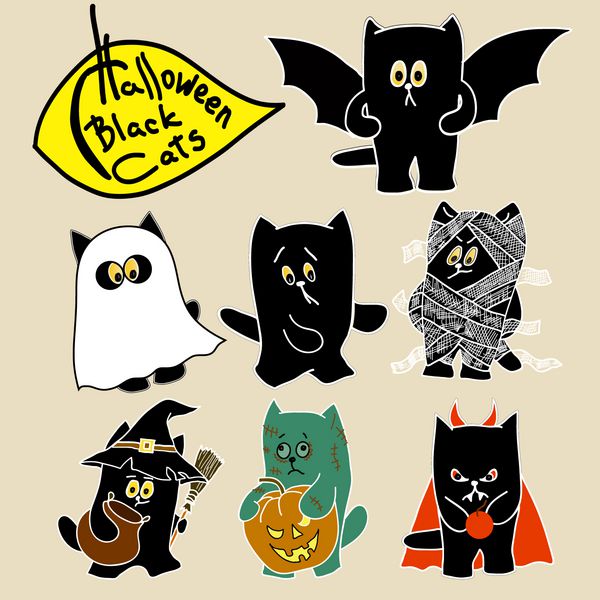 مجموعه ای از گربه های خنده دار در لباس هالووین