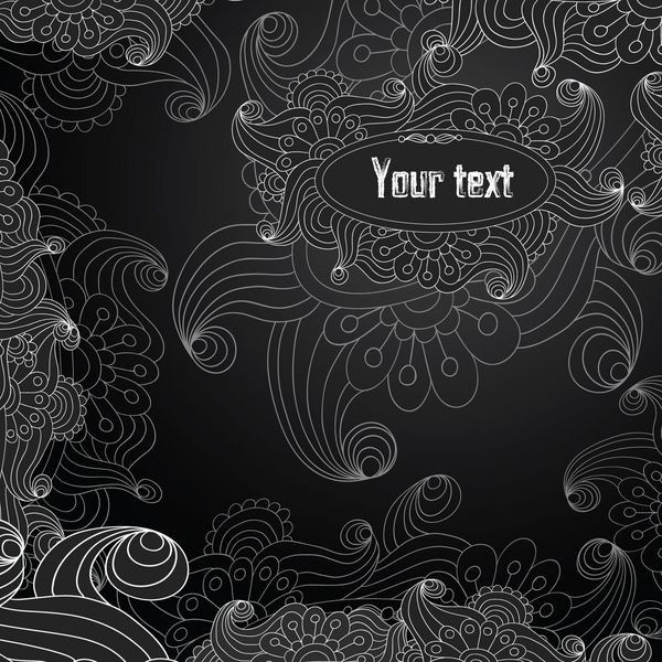 وکتور پس زمینه تزئینی گلدار سیاه و سفید طراحی قالب قالب برای کارت با جای متن شما