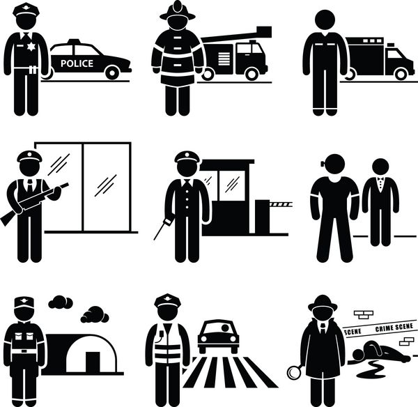 مشاغل ایمنی و امنیت عمومی مشاغل - پلیس آتش نشان EMT گارد امنیتی نگهبان بادیگارد سرباز افسر راهنمایی و رانندگی کارآگاه - پیکتوگرام شکل چوبی