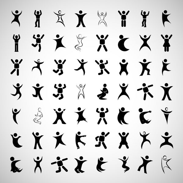 مجموعه نمادهای انسانی انتزاعی موفقیت جشن دستاورد - فعالیت - جدا شده در پس زمینه خاکستری - وکتور طرح گرافیکی قابل ویرایش برای طرح شما