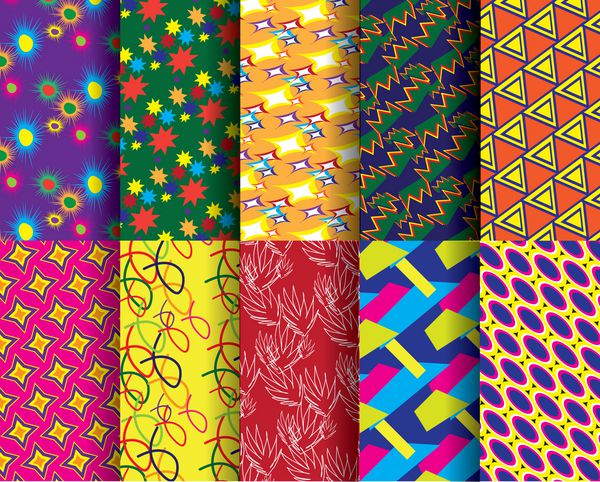 10 هنر الگوهای بدون درز وکتور مختلف کاشی کاری چند رنگ کامل بافت بی پایان را می توان برای چاپ روی پارچه و کاغذ یا رزرو ضایعات استفاده کرد