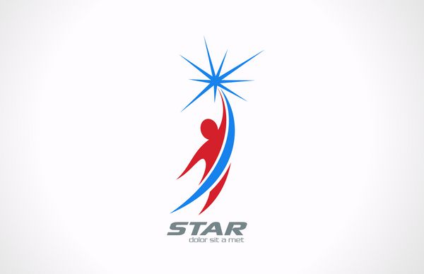 الگوی طراحی لوگو وکتور Sport Fitness Business Corporate مردی که پرواز می کند و ستاره می گیرد نماد مفهوم خلاقانه موفقیت