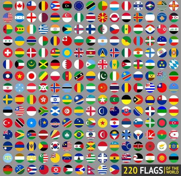 220 پرچم جهان دکمه های دایره ای