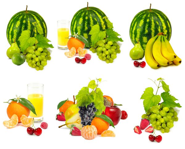 تصویر جدا شده از ترکیبی از میوه های مختلف در پس زمینه سفید