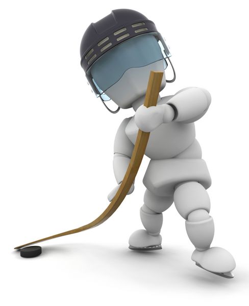 رندر سه بعدی یک بازیکن هاکی روی یخ