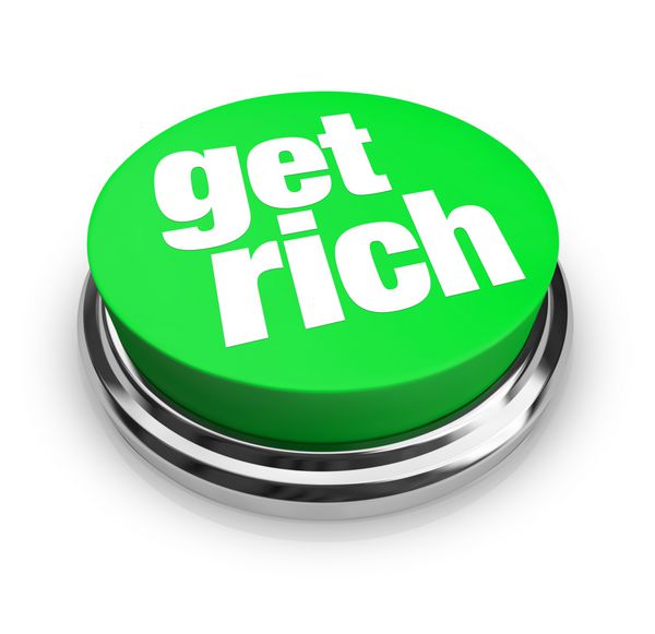 یک دکمه سبز رنگ با عبارت Get Rich روی آن