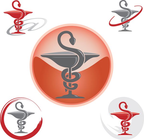 مجموعه ای از لوگوها با نماد Caduceus به رنگ قرمز