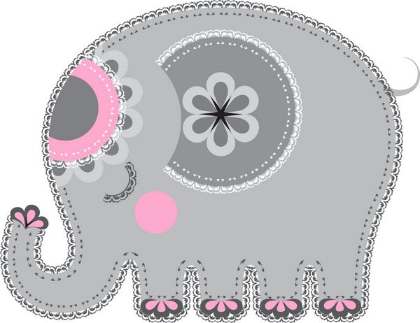 برش حیوانی پارچه ای فیل شخصیت حیوانی زیبا به سبک تزئینی در پس زمینه سفید