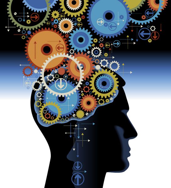 چرخ دنده های سر و مغز در حال پیشرفت است مفهوم تفکر انسان