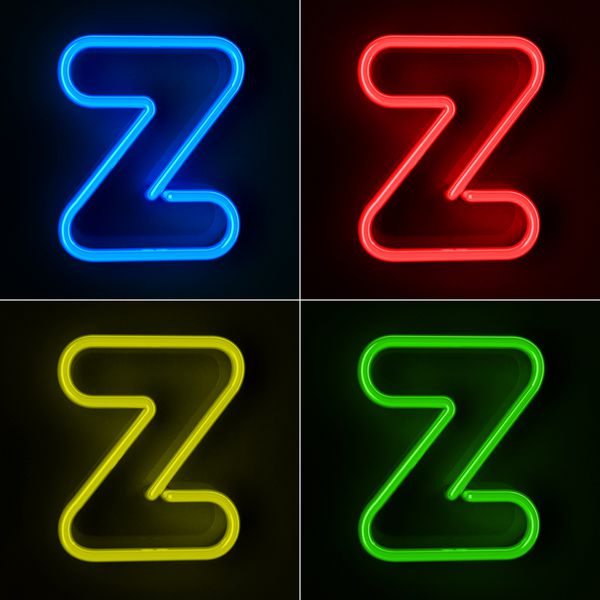 تابلو نئون با جزئیات بسیار بالا با حرف Z در چهار رنگ