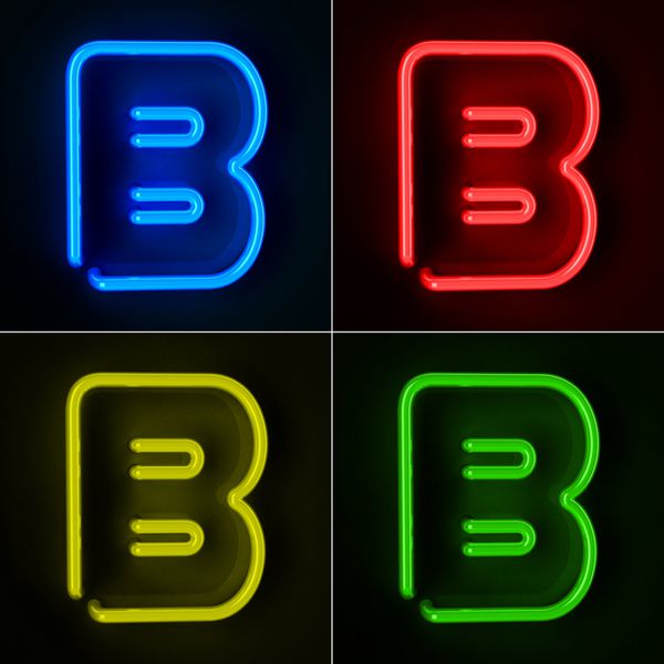 تابلو نئون با جزئیات بسیار بالا با حرف B در چهار رنگ