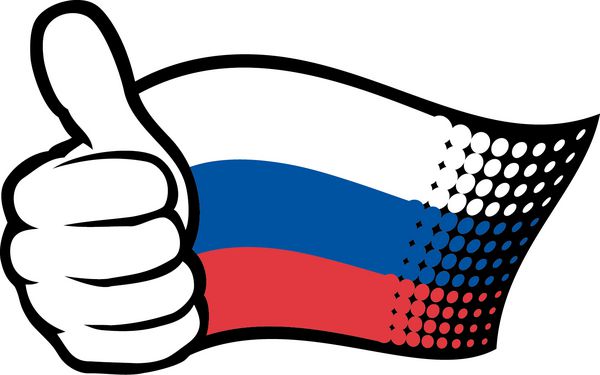 پرچم روسیه دست نشان دادن شست بالا