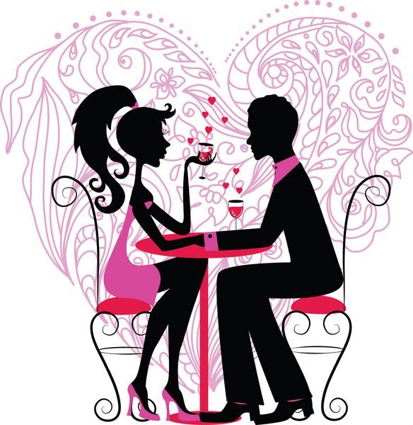 سیلوئت زوج عاشقانه روی قلب گلدار برای طرح ولنتاین وکتور