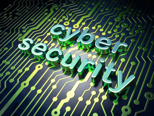 مفهوم امنیتی برد مدار با کلمه امنیت سایبری رندر سه بعدی
