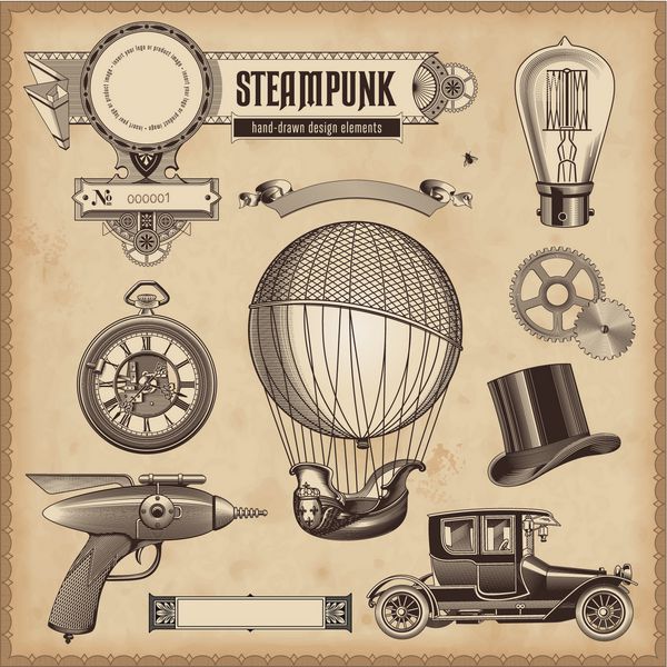 مجموعه وکتور عناصر طراحی Steampunk
