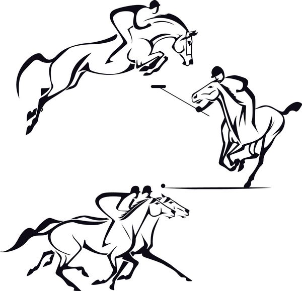 ورزش‌های سوارکاری تصاویری مبتنی بر طرح که پرش چوگان و اسب دوانی را نشان می‌دهد